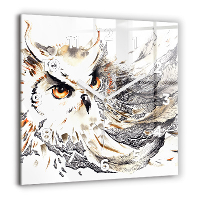 Horloge murale carrée 60x60 cm Hibou symbole de sagesse