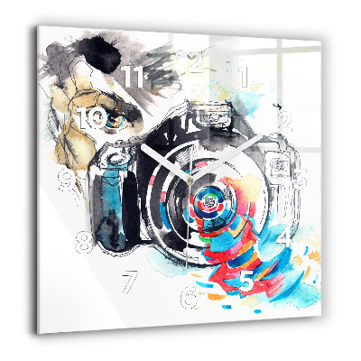 Pendule carrée en verre 60x60 cm Femme photographe