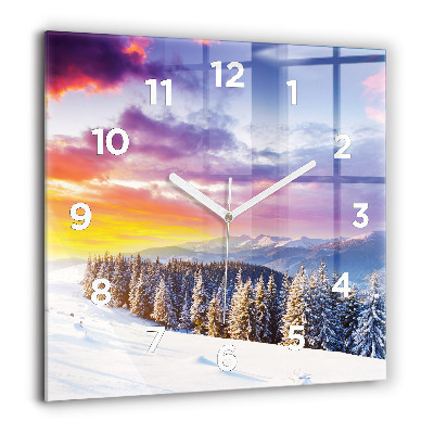 Horloge murale carrée 60x60 cm Paysage de montagne hivernal