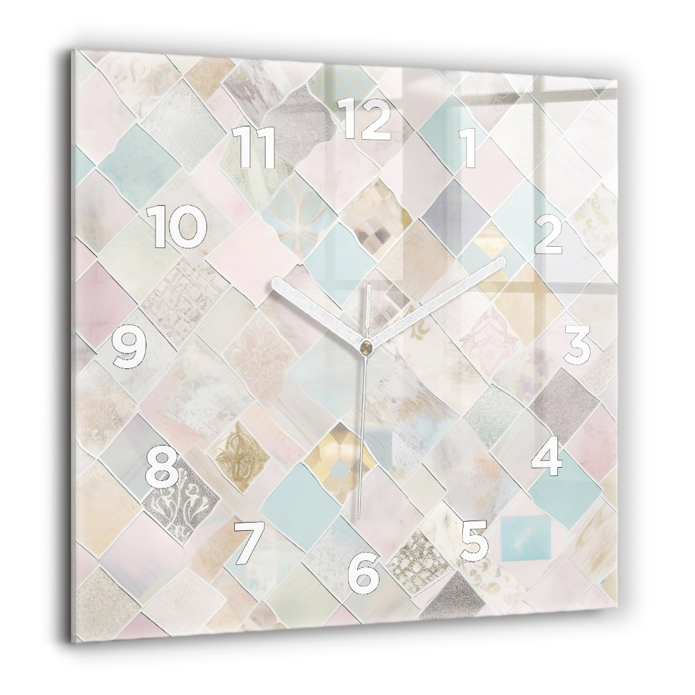 Horloge carrée en verre 60x60 cm Tuiles colorées
