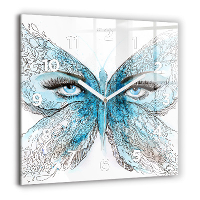 Pendule carrée en verre 60x60 cm Visage en forme de papillon