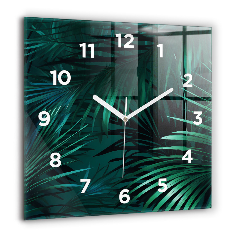 Horloge carrée en verre 60x60 cm Feuilles tropicales