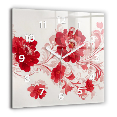 Horloge carrée en verre 60x60 cm Fleurs rouges