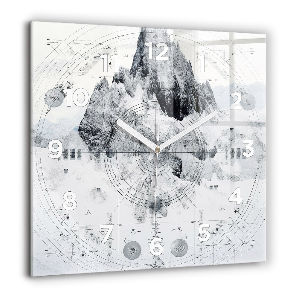 Horloge murale carrée 60x60 cm Dessin de montagnes