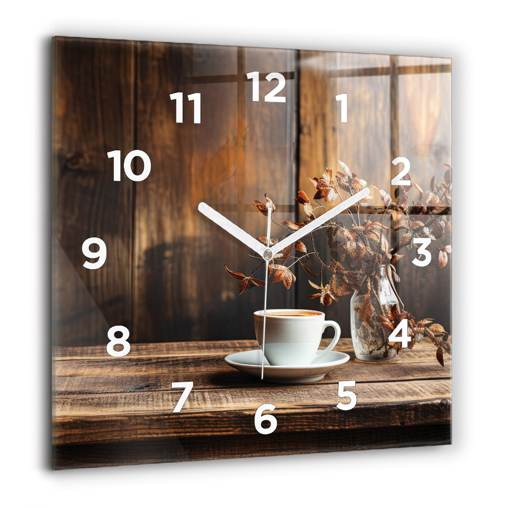 Horloge carrée en verre 60x60 cm Tasse de café