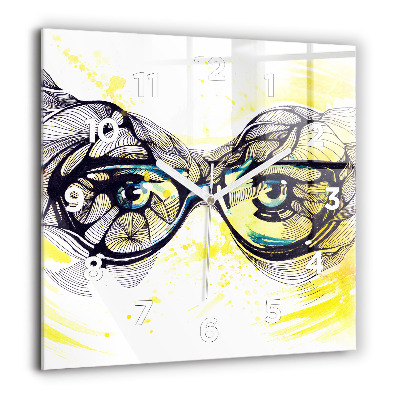 Horloge carrée en verre 60x60 cm Yeux dans des lunettes