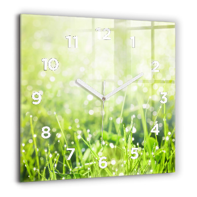 Horloge murale carrée 60x60 cm Herbe verte