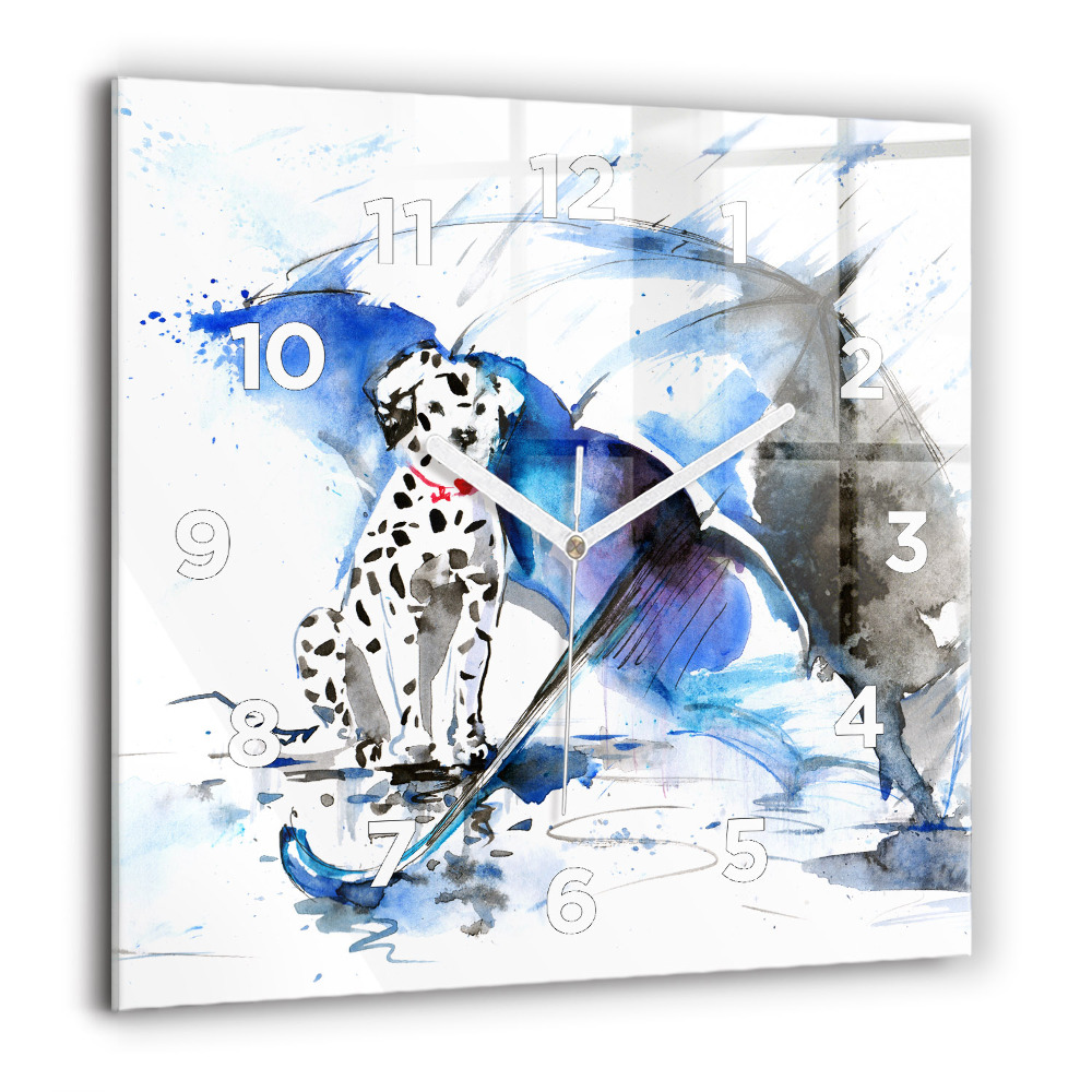 Horloge murale carrée 60x60 cm Dalmatien et parapluie
