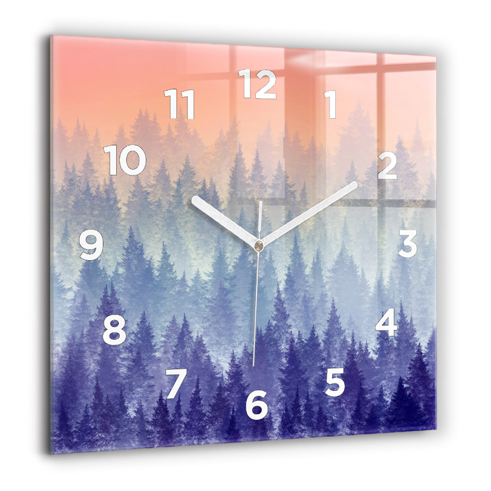 Horloge carrée en verre 60x60 cm Forêt dans la brume
