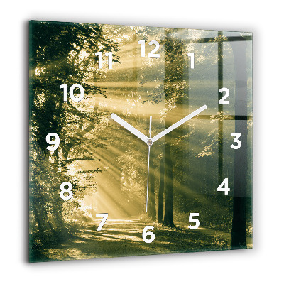 Horloge carrée en verre 60x60 cm Rayons de soleil Forêt