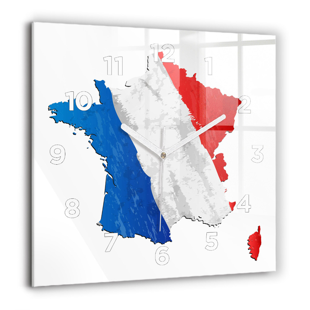 Horloge carrée en verre 60x60 cm Drapeau de la France