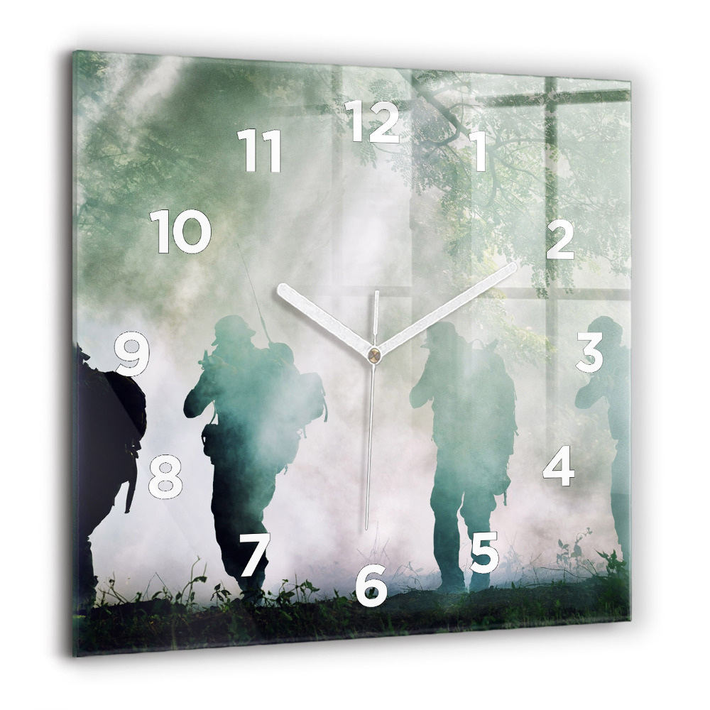 Horloge murale carrée 60x60 cm Soldats dans la forêt