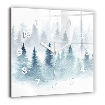 Horloge carrée en verre 60x60 cm Forêt d'hiver