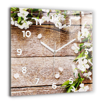 Horloge murale carrée 60x60 cm Fleurs sur bois