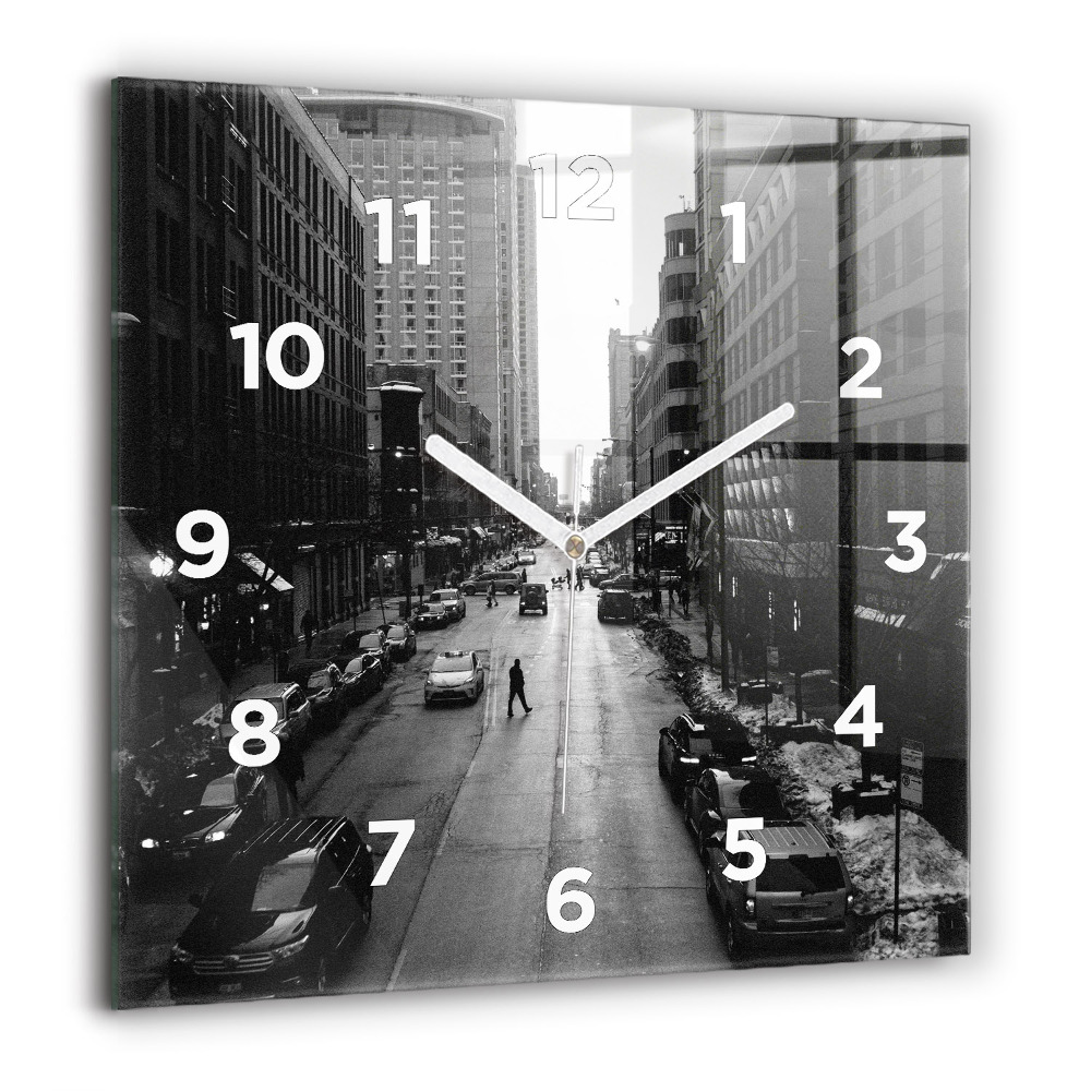 Horloge carrée en verre 60x60 cm Rue de la ville de Chicago