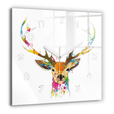 Horloge carrée en verre 60x60 cm Tête de cerf colorée