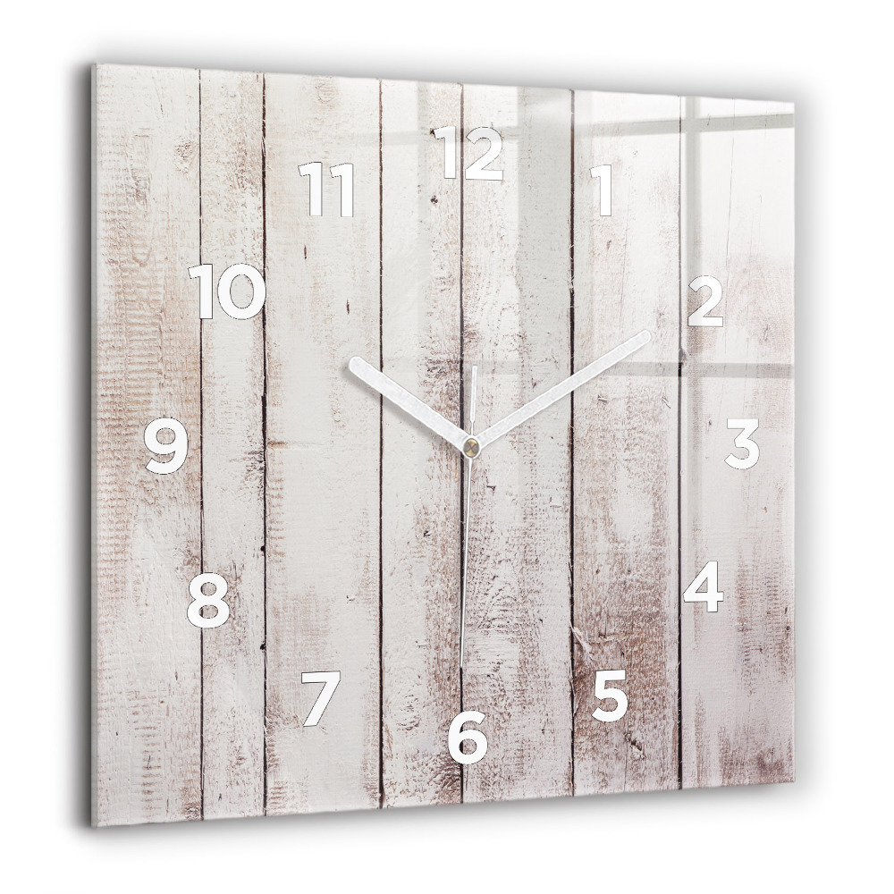 Horloge carrée en verre 60x60 cm Planches de bois clair