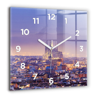 Horloge carrée en verre 60x60 cm Vue de Barcelone