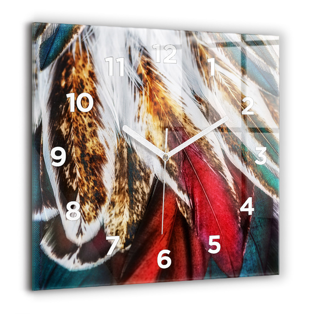 Horloge murale carrée 60x60 cm Plumes brun clair d'un oiseau
