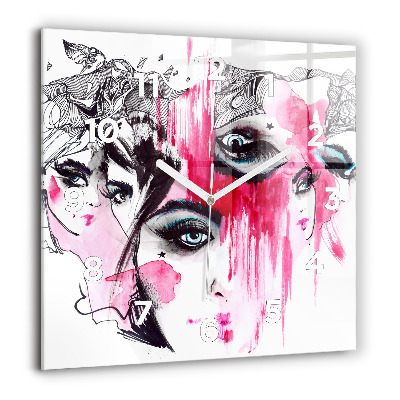 Pendule carrée en verre 60x60 cm Abstraction aux multiples visages