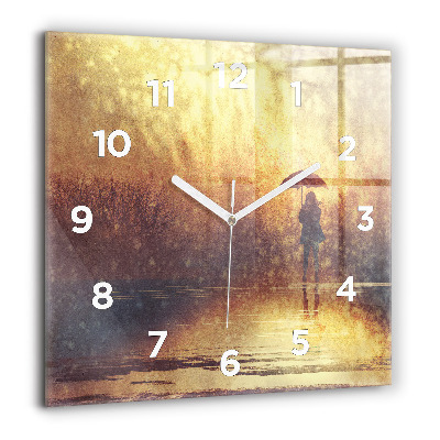 Horloge murale carrée 60x60 cm Femme avec un parapluie