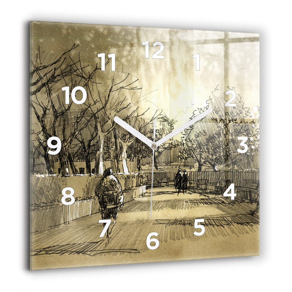 Horloge murale carrée 60x60 cm Parc et arbres en sépia