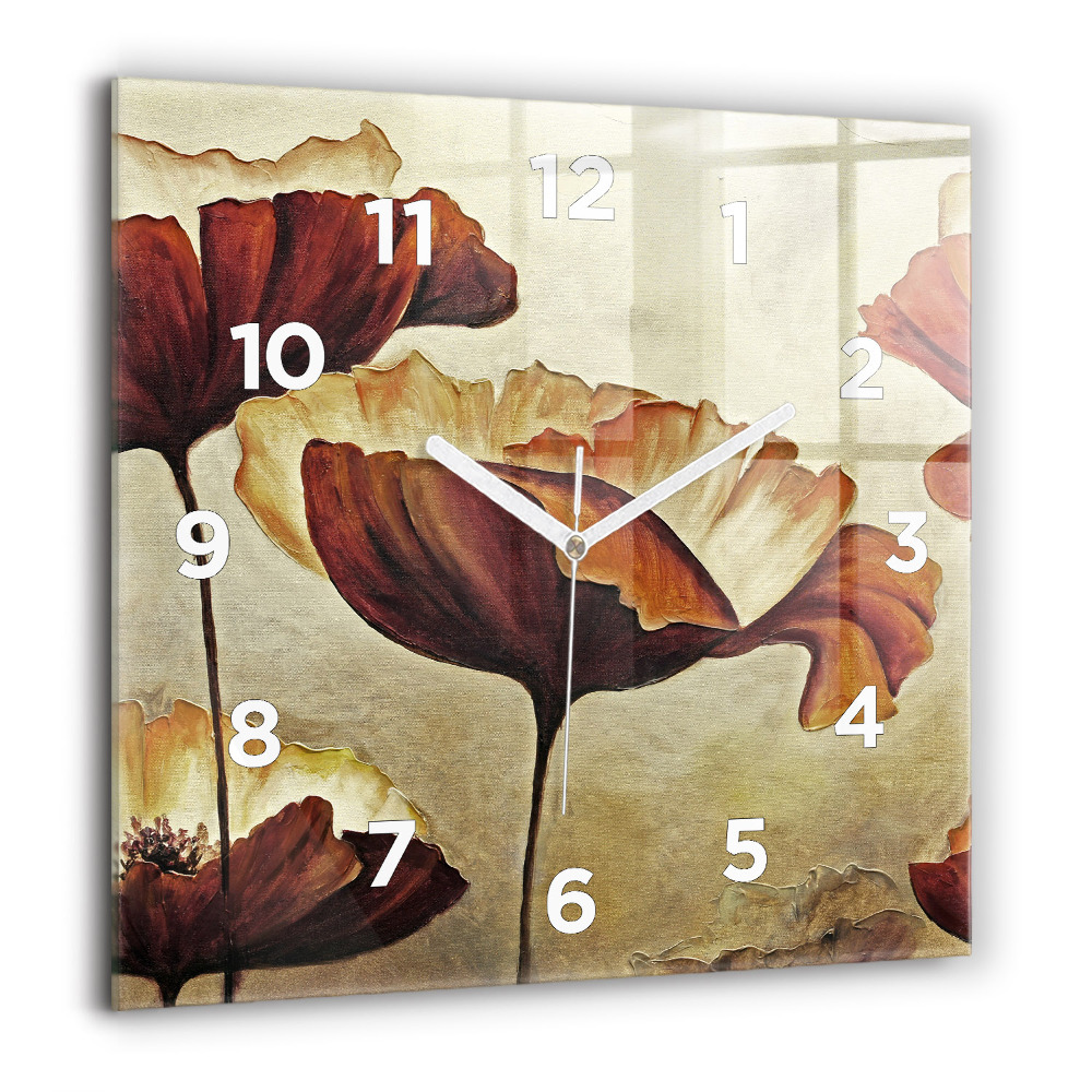 Horloge carrée en verre 60x60 cm Coquelicots peints