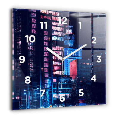 Horloge carrée en verre 60x60 cm Varsovie la nuit