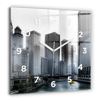 Pendule carrée en verre 60x60 cm Panorama de la ville