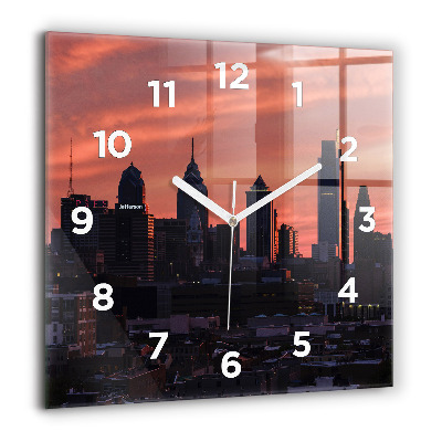 Horloge murale carrée 60x60 cm Panorama de Philadelphie