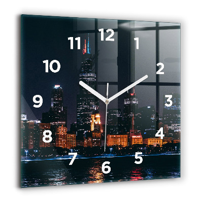 Horloge carrée en verre 60x60 cm Paysage urbain de Chicago