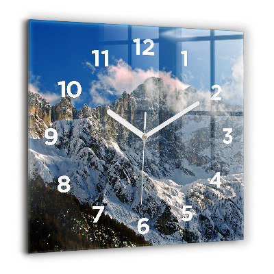 Horloge carrée en verre 60x60 cm Montagnes sous un ciel bleu
