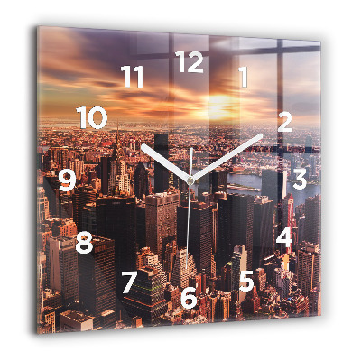 Pendule carrée en verre 60x60 cm Panorama de la ville à l'ouest