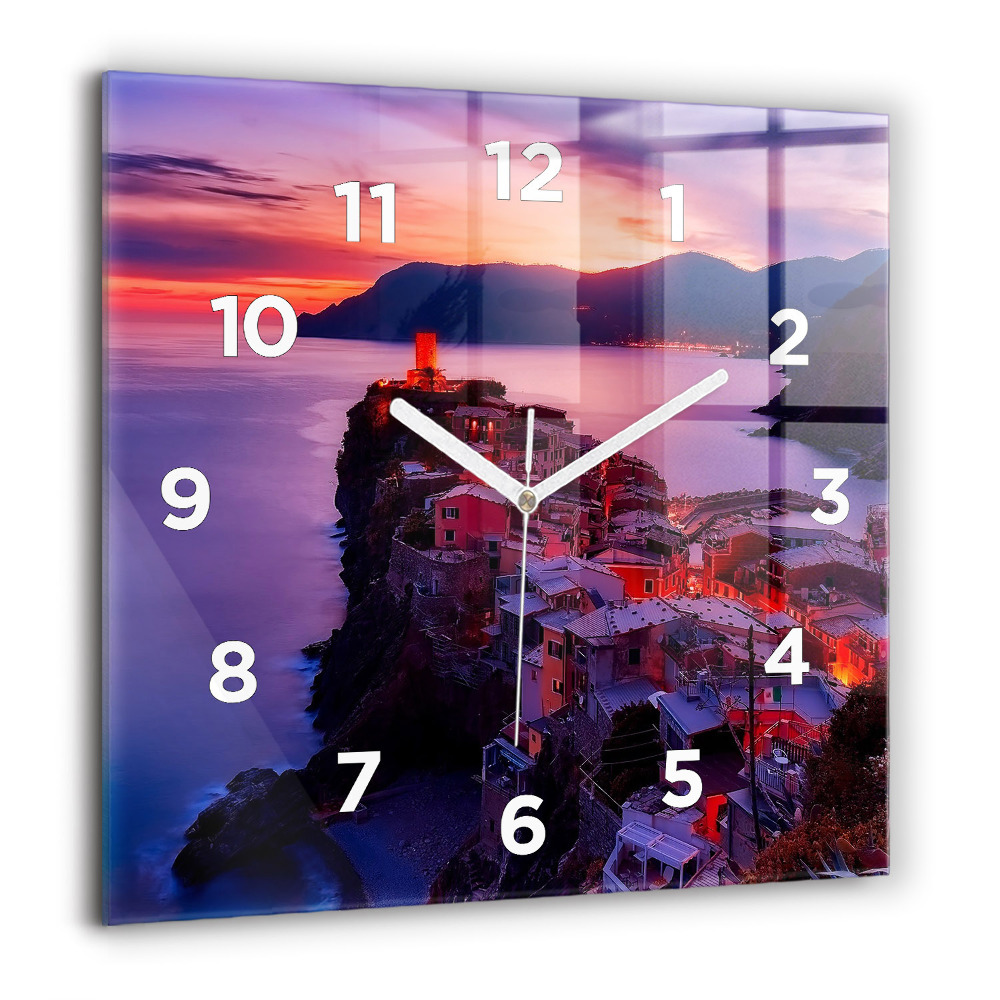 Horloge carrée en verre 60x60 cm Maisons près du lac