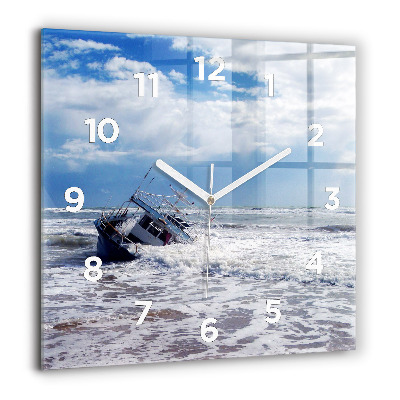 Pendule carrée en verre 60x60 cm Bateau coulé