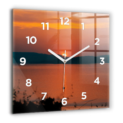 Horloge carrée en verre 60x60 cm Lac Balaton le soir