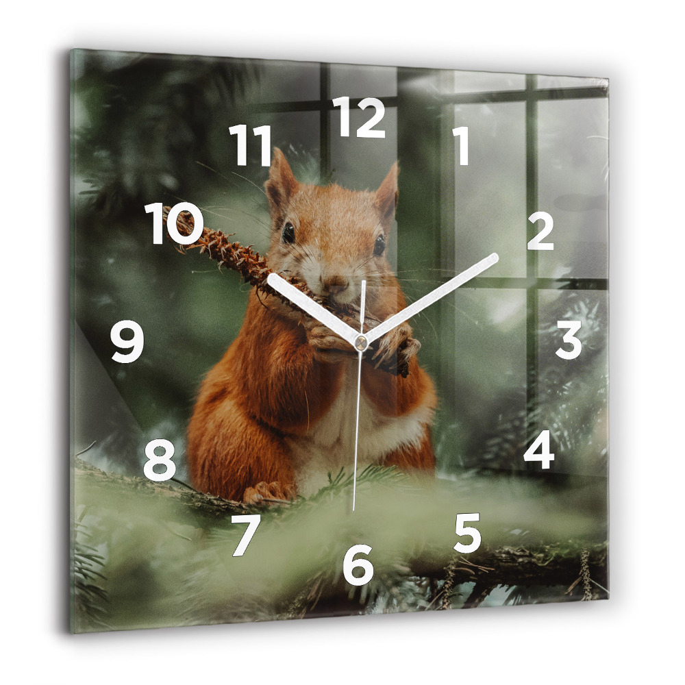 Horloge carrée en verre 60x60 cm Écureuil et animaux sauvages
