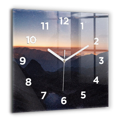 Horloge carrée en verre 60x60 cm Montagnes au coucher du soleil