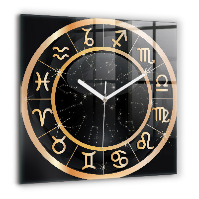 Horloge murale carrée 60x60 cm Signes du zodiaque noirs