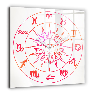 Horloge carrée en verre 60x60 cm Signes du zodiaque colorés