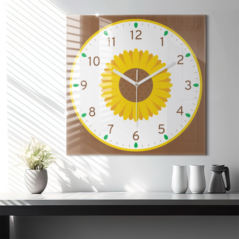 Pendule carrée en verre 60x60 cm Tournesol