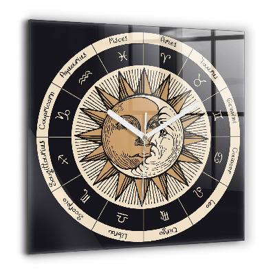 Horloge carrée en verre 60x60 cm Le soleil et les zodiaques
