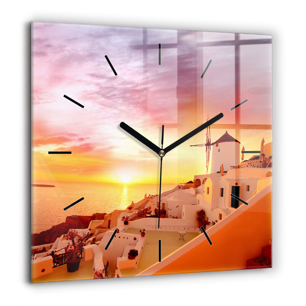 Pendule carrée en verre 60x60 cm Vieux moulin à vent à Santorin