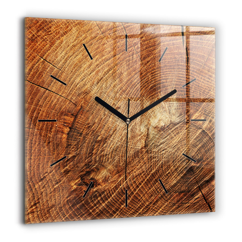 Horloge carrée en verre 60x60 cm Vieux tronc d'arbre