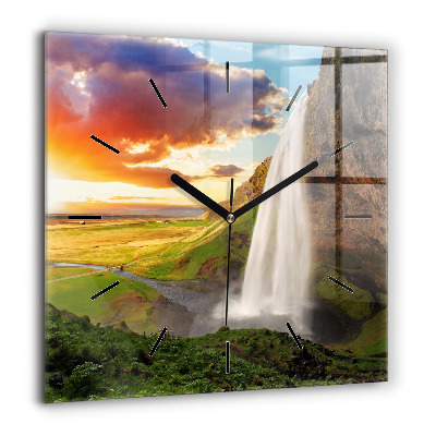 Pendule carrée en verre 60x60 cm Chute d'eau en Islande