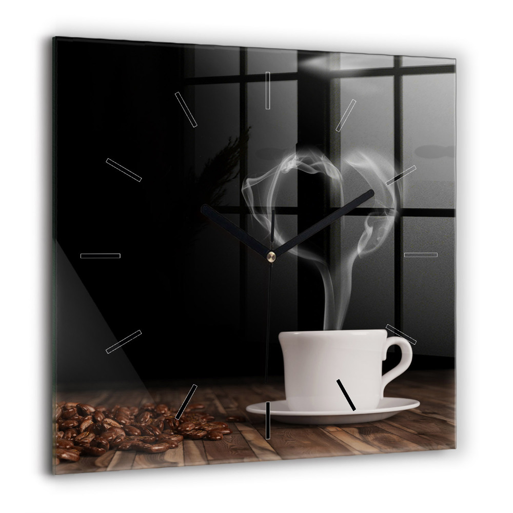 Horloge murale carrée 60x60 cm Tasse de café chaud