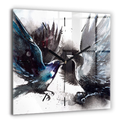 Pendule carrée en verre 60x60 cm Oiseaux peints