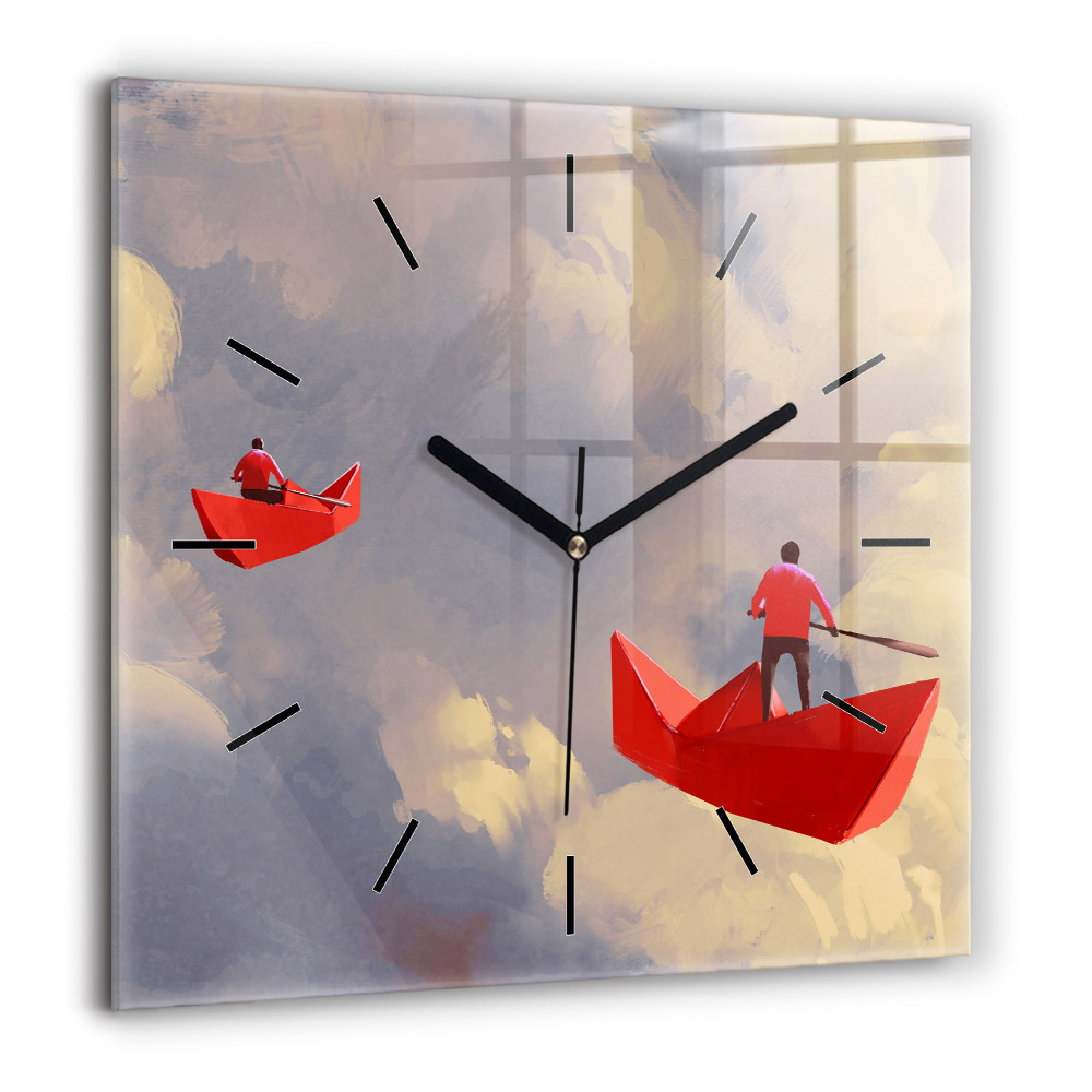 Pendule carrée en verre 60x60 cm Navires en papier