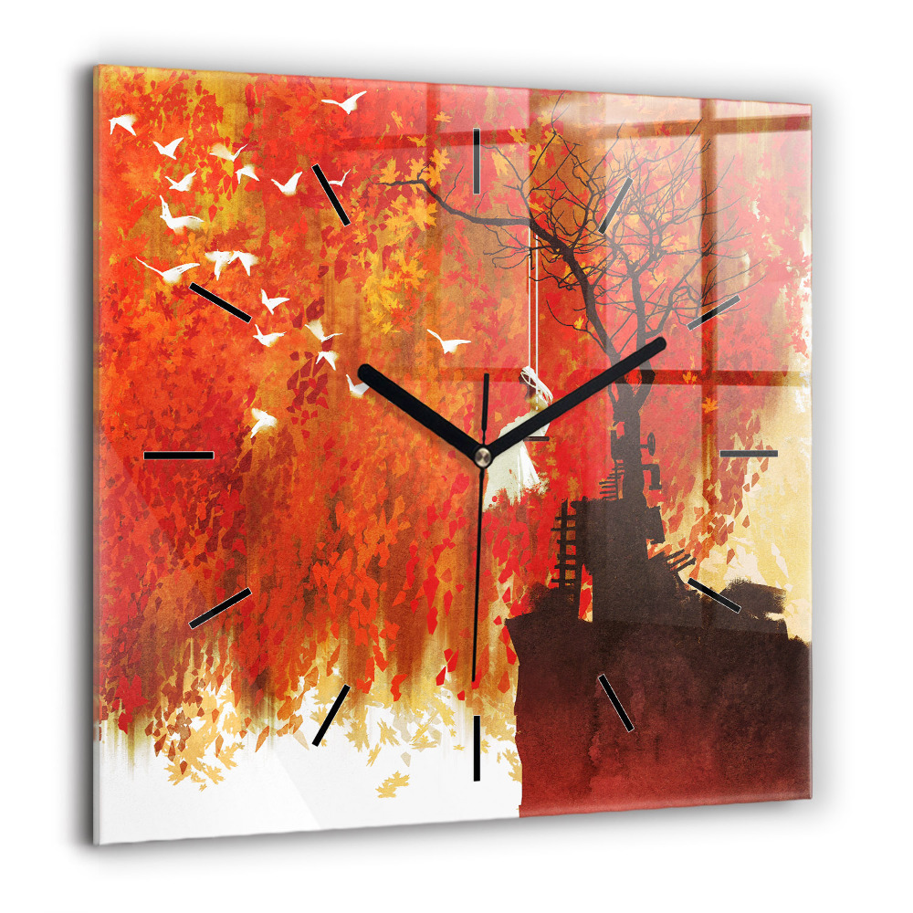 Pendule carrée en verre 60x60 cm Mariée en automne