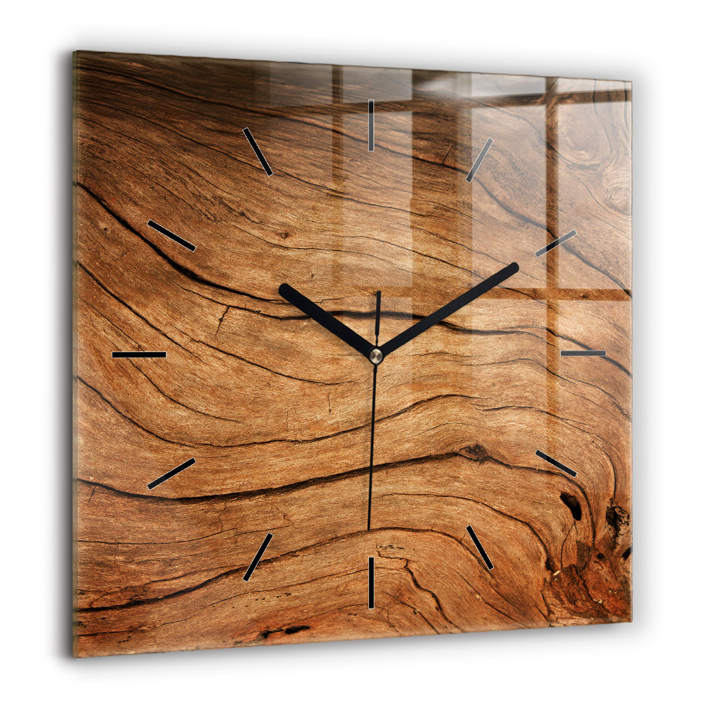 Pendule carrée en verre 60x60 cm Vieux bois